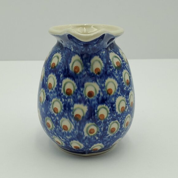 Polish Pottery Wiza Peacock Eyes Creamer Brown Eyed Peacock Small Pitcher - Picture 3 of 8
